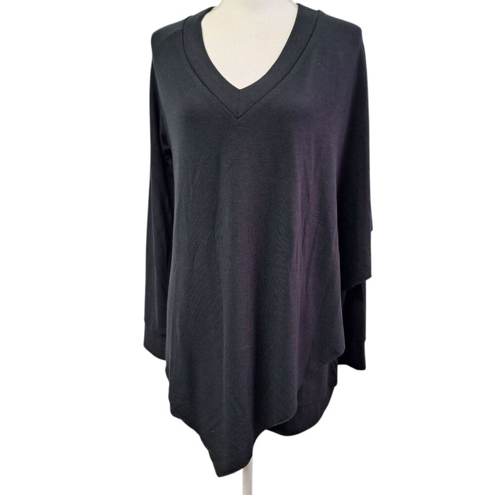 Soft Surroundings Layered Wrap Style Black Size Medium Long Sleeve V Neck Women